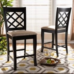 Baxton Studio Alora Sand Upholstered Espresso Finished 2-Piece Counter Stool Set -Kitchen & Dining Furniture Sales Store Wholesale20Interiors20Inc 9766xx6