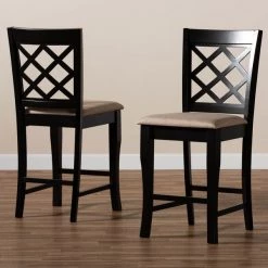 Baxton Studio Alora Sand Upholstered Espresso Finished 2-Piece Counter Stool Set -Kitchen & Dining Furniture Sales Store Wholesale20Interiors20Inc 9766xx7