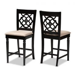 Baxton Studio Arden Sand Upholstered Espresso Finished 2-Piece Counter Stool Set