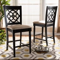 Baxton Studio Arden Sand Upholstered Espresso Finished 2-Piece Counter Stool Set -Kitchen & Dining Furniture Sales Store Wholesale20Interiors20Inc 9770xx6
