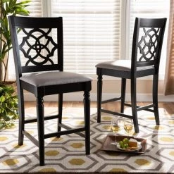 Baxton Studio Arden Grey Upholstered Espresso Finished 2-Piece Counter Stool Set -Kitchen & Dining Furniture Sales Store Wholesale20Interiors20Inc 9771xx6