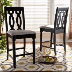 Baxton Studio Darcie Grey Upholstered Espresso Finished 2-Piece Counter Stool Set -Kitchen & Dining Furniture Sales Store Wholesale20Interiors20Inc 9775xx6