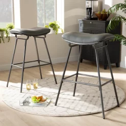 Baxton Studio Jette Grey Upholstered Dark Grey Metal 2-Piece Bar Stool Set -Kitchen & Dining Furniture Sales Store Wholesale20Interiors20Inc 9844xx6
