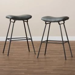 Baxton Studio Jette Grey Upholstered Dark Grey Metal 2-Piece Bar Stool Set -Kitchen & Dining Furniture Sales Store Wholesale20Interiors20Inc 9844xx7