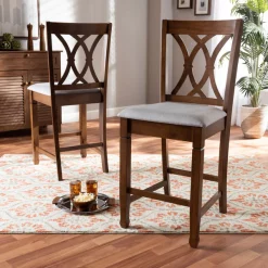 Baxton Studio Reneau Grey Upholstered Walnut Wood 2-PC Counter Height Pub Chair Set -Kitchen & Dining Furniture Sales Store Wholesale20Interiors20Inc 9885xx6