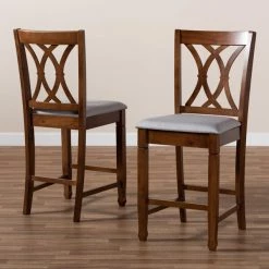 Baxton Studio Reneau Grey Upholstered Walnut Wood 2-PC Counter Height Pub Chair Set -Kitchen & Dining Furniture Sales Store Wholesale20Interiors20Inc 9885xx7