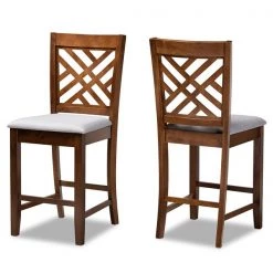 Baxton Studio Caron Grey Upholstered Walnut Wood 2-PC Counter Height Pub Chair Set