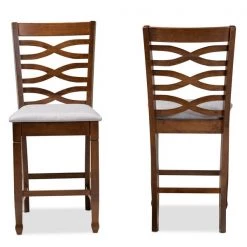 Baxton Studio Lanier Grey Upholstered Walnut Wood 2-PC Counter Height Pub Chair Set -Kitchen & Dining Furniture Sales Store Wholesale20Interiors20Inc 9887xx2