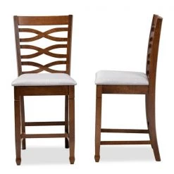 Baxton Studio Lanier Grey Upholstered Walnut Wood 2-PC Counter Height Pub Chair Set -Kitchen & Dining Furniture Sales Store Wholesale20Interiors20Inc 9887xx3