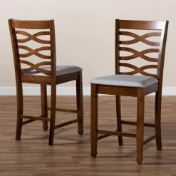 Baxton Studio Lanier Grey Upholstered Walnut Wood 2-PC Counter Height Pub Chair Set -Kitchen & Dining Furniture Sales Store Wholesale20Interiors20Inc 9887xx7