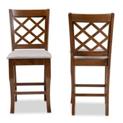 Baxton Studio Aria Grey Upholstered and Walnut Wood 2-Piece Pub Chair Set -Kitchen & Dining Furniture Sales Store Wholesale20Interiors20Inc 9888xx2