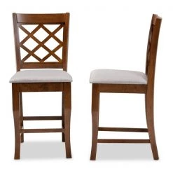 Baxton Studio Aria Grey Upholstered and Walnut Wood 2-Piece Pub Chair Set -Kitchen & Dining Furniture Sales Store Wholesale20Interiors20Inc 9888xx3
