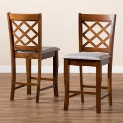 Baxton Studio Aria Grey Upholstered and Walnut Wood 2-Piece Pub Chair Set -Kitchen & Dining Furniture Sales Store Wholesale20Interiors20Inc 9888xx7