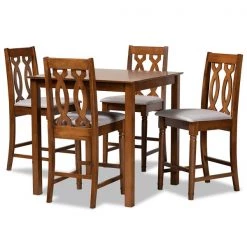 Baxton Studio Darcie Modern and Contemporary Grey Fabric and Walnut Brown Finished Wood 5-Piece Pub Set