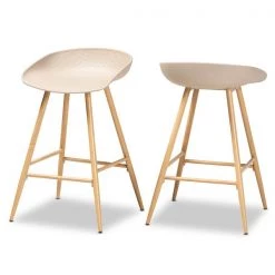 Baxton Studio Mairi Beige Plastic and Wood Finished 2-Piece Counter Stool Set