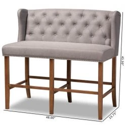 Baxton Studio Alira Grey Upholstered Walnut Wood Button Tufted Bar Stool Bench -Kitchen & Dining Furniture Sales Store Wholesale20Interiors20Inc 9948xx10