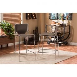 Baxton Studio Montclare Taupe Bonded Leather Upholstered Modern Counter Stool, PK2 -Kitchen & Dining Furniture Sales Store Wholesale20Interiors20Inc ALCxx1083xx65xxTaupexx4