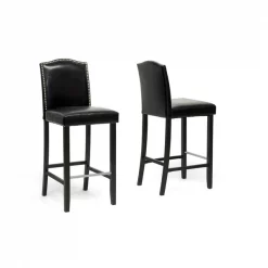 Baxton Studio Libra Black Modern Bar Stool With Nail Head Trim, PK2
