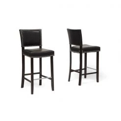 Baxton Studio Aries Black Modern Bar Stool With Nail Head Trim, PK2