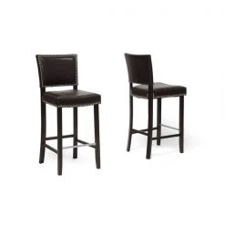 Baxton Studio Aries Dark Brown Modern Bar Stool With Nail Head Trim, PK2