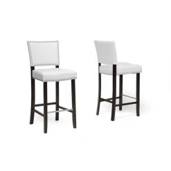 Baxton Studio Aries White Modern Bar Stool With Nail Head Trim, PK2