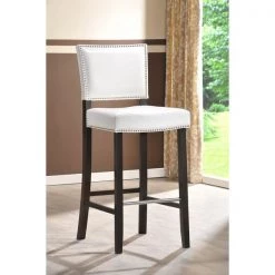 Baxton Studio Aries White Modern Bar Stool With Nail Head Trim, PK2 -Kitchen & Dining Furniture Sales Store Wholesale20Interiors20Inc BBT5112xx20Barxx20StoolxxWhite4