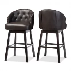 Baxton Studio Brown Faux Leather Tufted Swivel Barstool with Nail heads Trim, PK2 -Kitchen & Dining Furniture Sales Store Wholesale20Interiors20Inc BBT5210A1xxBSxxBrownxx3