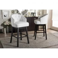 Baxton Studio White Faux Leather Tufted Swivel Barstool with Nail heads Trim, PK2 -Kitchen & Dining Furniture Sales Store Wholesale20Interiors20Inc BBT5210A1xxBSxxWhitexx4