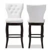 Baxton Studio Leonice White Upholstered Button-tufted 29-Inch Swivel Bar Stool