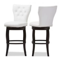 Baxton Studio Leonice White Upholstered Button-tufted 29-Inch Swivel Bar Stool -Kitchen & Dining Furniture Sales Store Wholesale20Interiors20Inc BBT5222xxWhitexx3