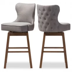 Baxton Studio Gradisca Grey Button-Tufted Upholstered Swivel Barstool, PK2 -Kitchen & Dining Furniture Sales Store Wholesale20Interiors20Inc BBT5246BxxBSxxGreyxxXD45xx4