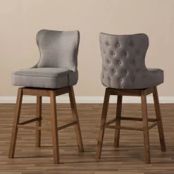 Baxton Studio Gradisca Grey Button-Tufted Upholstered Swivel Barstool, PK2 -Kitchen & Dining Furniture Sales Store Wholesale20Interiors20Inc BBT5246BxxBSxxGreyxxXD45xx8