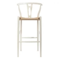 Baxton Studio Mid-Century Modern Wishbone Stool - White Wood Y Stool -Kitchen & Dining Furniture Sales Store Wholesale20Interiors20Inc BSxx541AxxWhite1