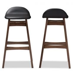 Baxton Studio Bloom Black Upholstered Walnut Finishing 30-Inches Bar Stool, PK2