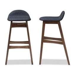 Baxton Studio Bloom Blue Upholstered Walnut Finishing 30-Inches Bar Stool, PK2