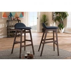 Baxton Studio Bloom Blue Upholstered Walnut Finishing 30-Inches Bar Stool, PK2 -Kitchen & Dining Furniture Sales Store Wholesale20Interiors20Inc Bloomxx20BarstoolxxDarkxx20Bluexx5