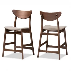 Baxton Studio Latina Grey Upholstered Walnut Finishing 24" Counter Stool, PK2 -Kitchen & Dining Furniture Sales Store Wholesale20Interiors20Inc Latinaxx20BarstoolxxLightxx20Greyxx2