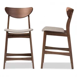 Baxton Studio Latina Grey Upholstered Walnut Finishing 24" Counter Stool, PK2 -Kitchen & Dining Furniture Sales Store Wholesale20Interiors20Inc Latinaxx20BarstoolxxLightxx20Greyxx3