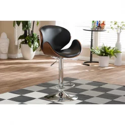 Baxton Studio Crocus Walnut And Black Modern Bar Stool -Kitchen & Dining Furniture Sales Store Wholesale20Interiors20Inc SDxx2203xxwalnutxxblackxxPSTLxx1