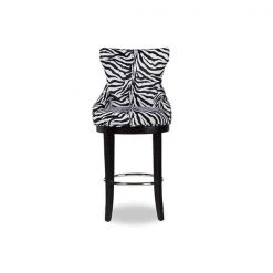 Baxton Studio Peace Patterned Upholstered Bar Stool with Metal Footrest -Kitchen & Dining Furniture Sales Store Wholesale20Interiors20Inc WSxx2075xxZebraxx2