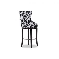 Baxton Studio Peace Patterned Upholstered Bar Stool with Metal Footrest -Kitchen & Dining Furniture Sales Store Wholesale20Interiors20Inc WSxx2075xxZebraxx4