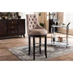 Baxton Studio Harmony Button-tufted Beige Upholstered Bar Stool with Footrest -Kitchen & Dining Furniture Sales Store Wholesale20Interiors20Inc WSxx2076xxBeigexx6