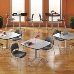 Iceberg Round CafÃ©Worksâ„¢ Table, Walnut - 36" Round x 42"H, 36" W, 42" H, Laminated Melamine Top, Walnut -Kitchen & Dining Furniture Sales Store Z qN50pcpyx 1 5