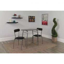 Flash Furniture Oval Bistro Table, 19.75" W, 35.5" L, 29.5" H, Glass Top, Black