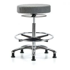 Blue Ridge Ergonomics Bench Stool, Hi, Fabric, Chrom, CF, Glids, Gry