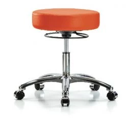 Blue Ridge Ergonomics Desk Stool, Vinyl, Chrome, Casters, Orange