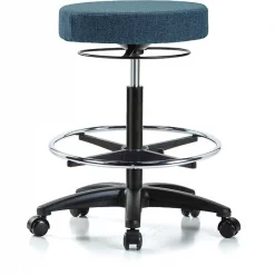 Blue Ridge Ergonomics Bench Stool, Hi, Fabric, CF, Casters, Blu