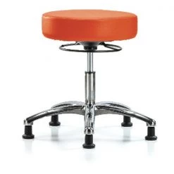 Blue Ridge Ergonomics Desk Stool, Vinyl, Chrome, Glides, Orange
