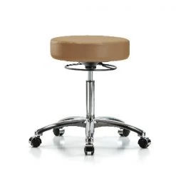 Blue Ridge Ergonomics Bench Stool, Med, Chrom, Vinyl, Castrs, Taupe