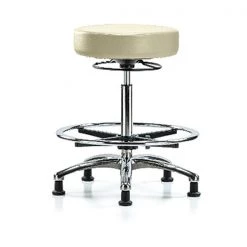 Blue Ridge Ergonomics Bench Stool, Hi, Chrm, Vinyl, CF, Glid, Wht